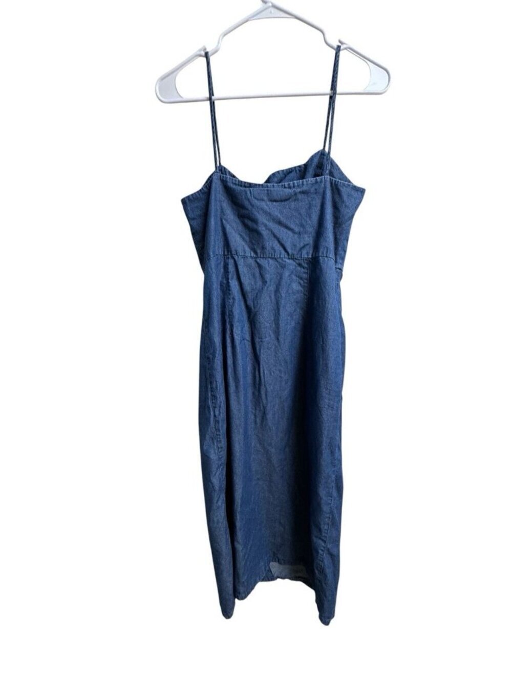 Topshop Moto Denim Midi Dress Womens US 4 Blue Button Front Strappy - Picture 3 of 6